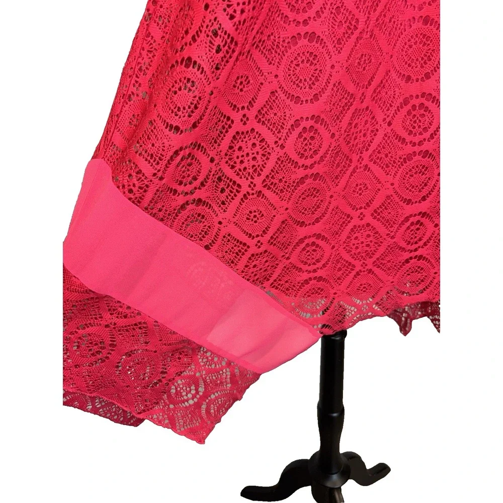 Yest Lace‎ Overlay Sheath Dress Size 6 Pink Handkerchief Hem Sleeveless Festival